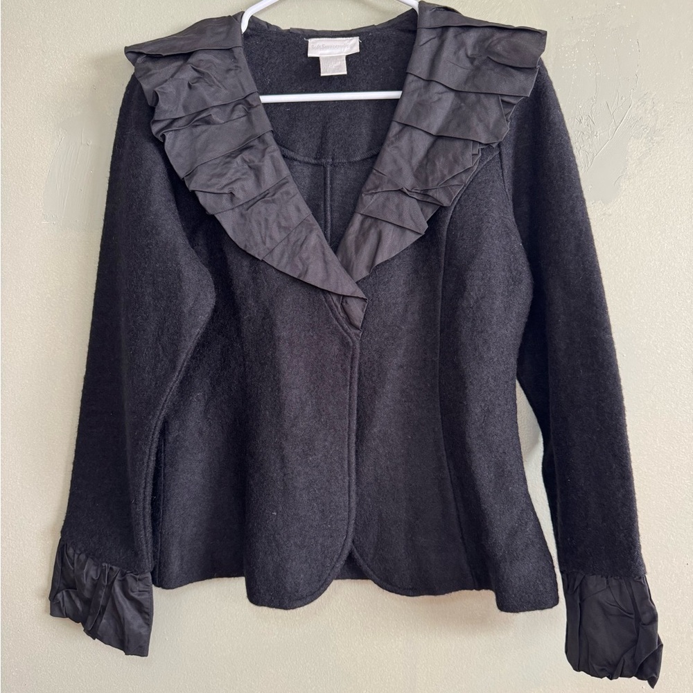 Soft Surroundings Black Ruffled Women's Wool Jacket XS